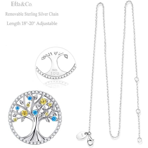 Elegant Tree of Life Necklace for Women with Citrine and Blue Topaz Sterling Sil - Picture 4 of 7